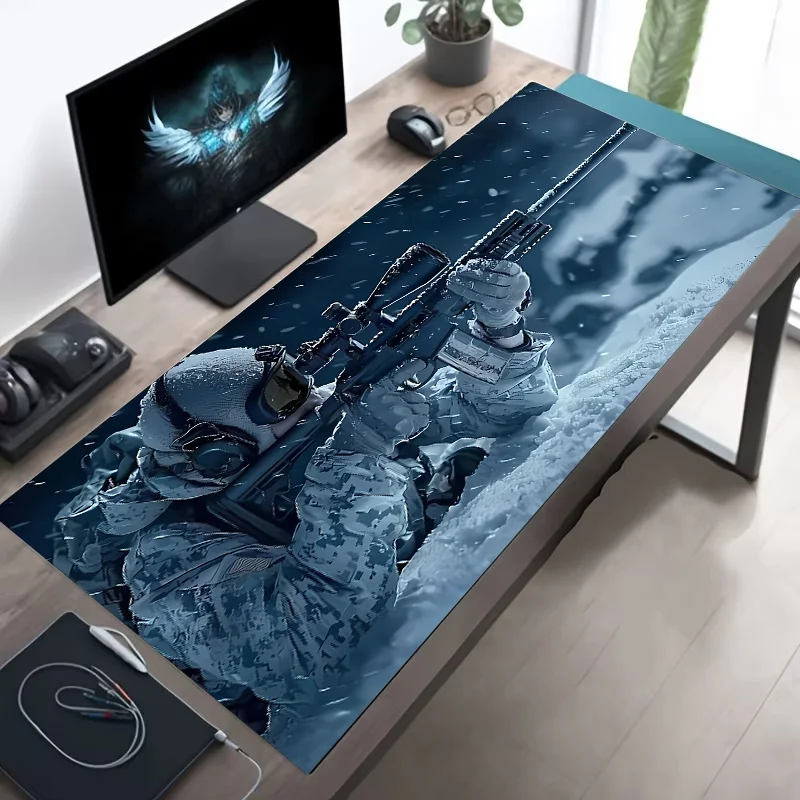 Large Tactical Soldier Design Mouse Pad Non-Slip XXL Desk Pad Gaming Accessories with Stitched Edges for Home And FPS Gamer