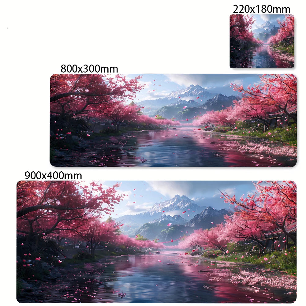 Large Anti-Slip Rubber Gaming MousePad Sakura Scenery Moon Mouse Pad Durable Deskmat Thick Seam Edge Suitable for Office Gaming