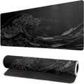 Japanese Sea Wave Large Mouse Pad, Anime Black Gaming, Extended Mat Desk Pad, 3mm Thick Long Non-Slip Rubber Base Mice Pad