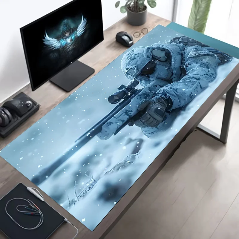 Large Tactical Soldier Design Mouse Pad Non-Slip XXL Desk Pad Gaming Accessories with Stitched Edges for Home And FPS Gamer