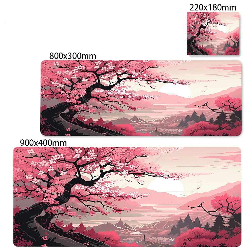 Large Anti-Slip Rubber Gaming MousePad Sakura Scenery Moon Mouse Pad Durable Deskmat Thick Seam Edge Suitable for Office Gaming