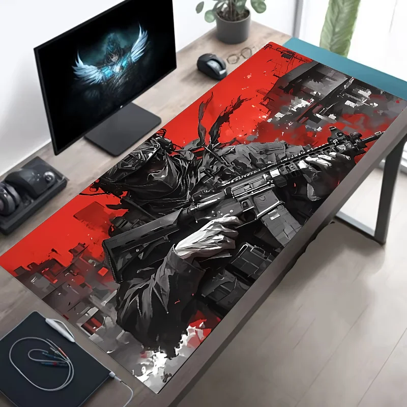 Large Tactical Soldier Design Mouse Pad Non-Slip XXL Desk Pad Gaming Accessories with Stitched Edges for Home And FPS Gamer