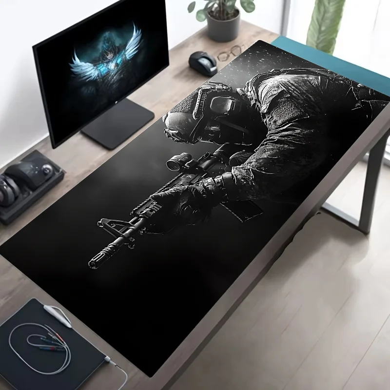 Large Tactical Soldier Design Mouse Pad Non-Slip XXL Desk Pad Gaming Accessories with Stitched Edges for Home And FPS Gamer