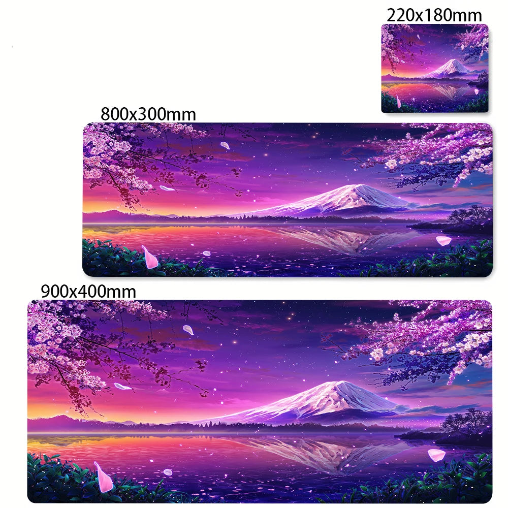 Large Anti-Slip Rubber Gaming MousePad Sakura Scenery Moon Mouse Pad Durable Deskmat Thick Seam Edge Suitable for Office Gaming