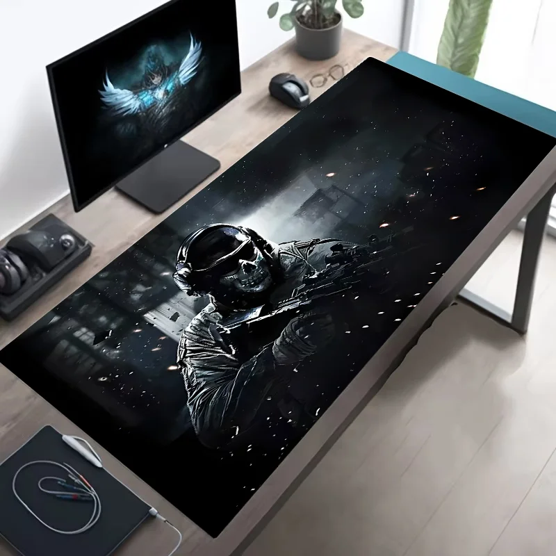 Large Tactical Soldier Design Mouse Pad Non-Slip XXL Desk Pad Gaming Accessories with Stitched Edges for Home And FPS Gamer