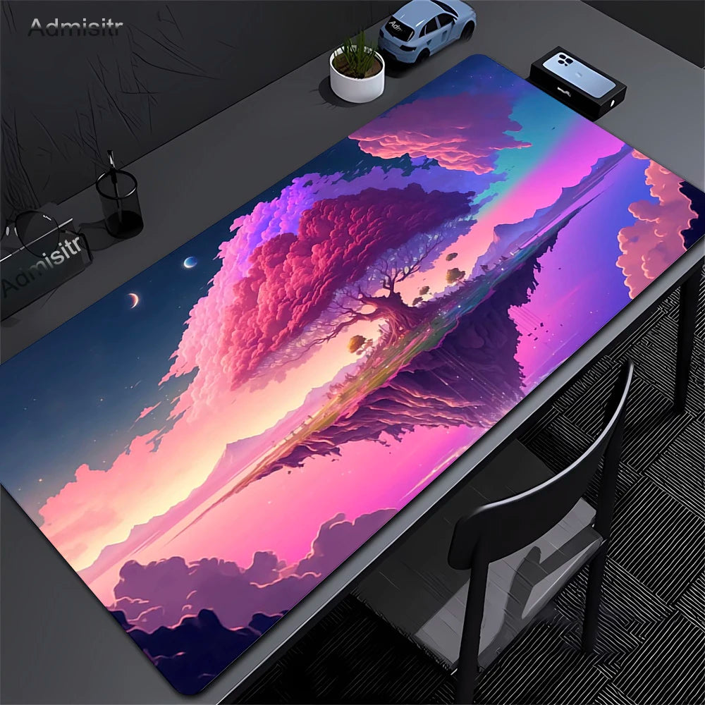 Large Anti-Slip Rubber Gaming MousePad Sakura Scenery Moon Mouse Pad Durable Deskmat Thick Seam Edge Suitable for Office Gaming