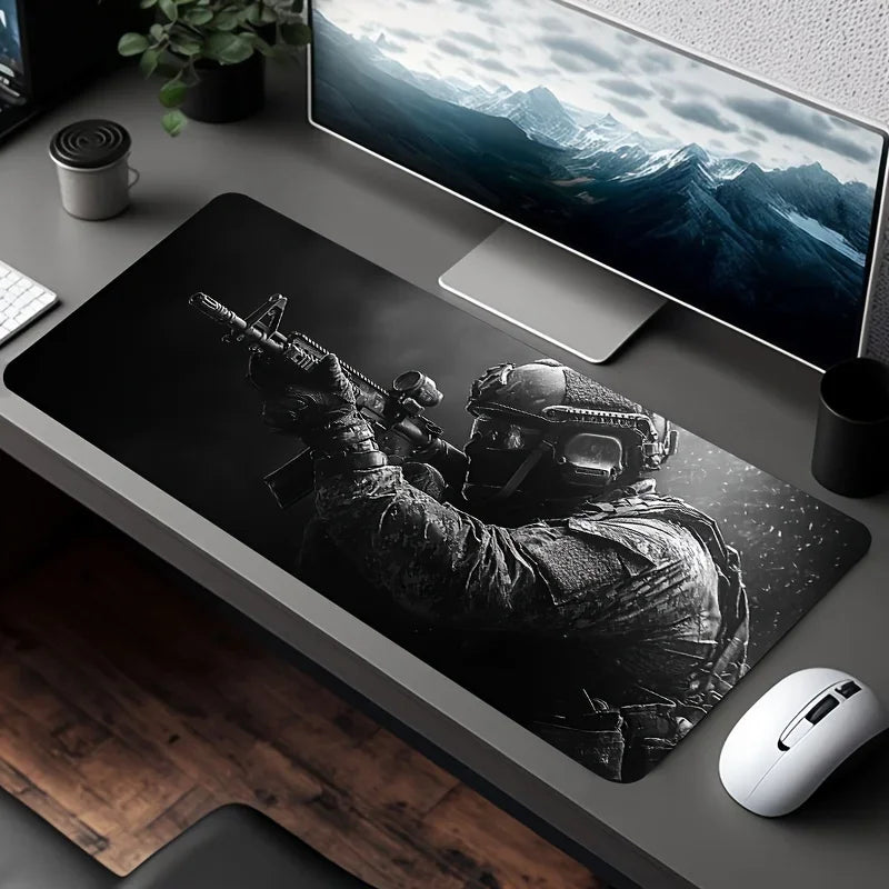Large Tactical Soldier Design Mouse Pad Non-Slip XXL Desk Pad Gaming Accessories with Stitched Edges for Home And FPS Gamer