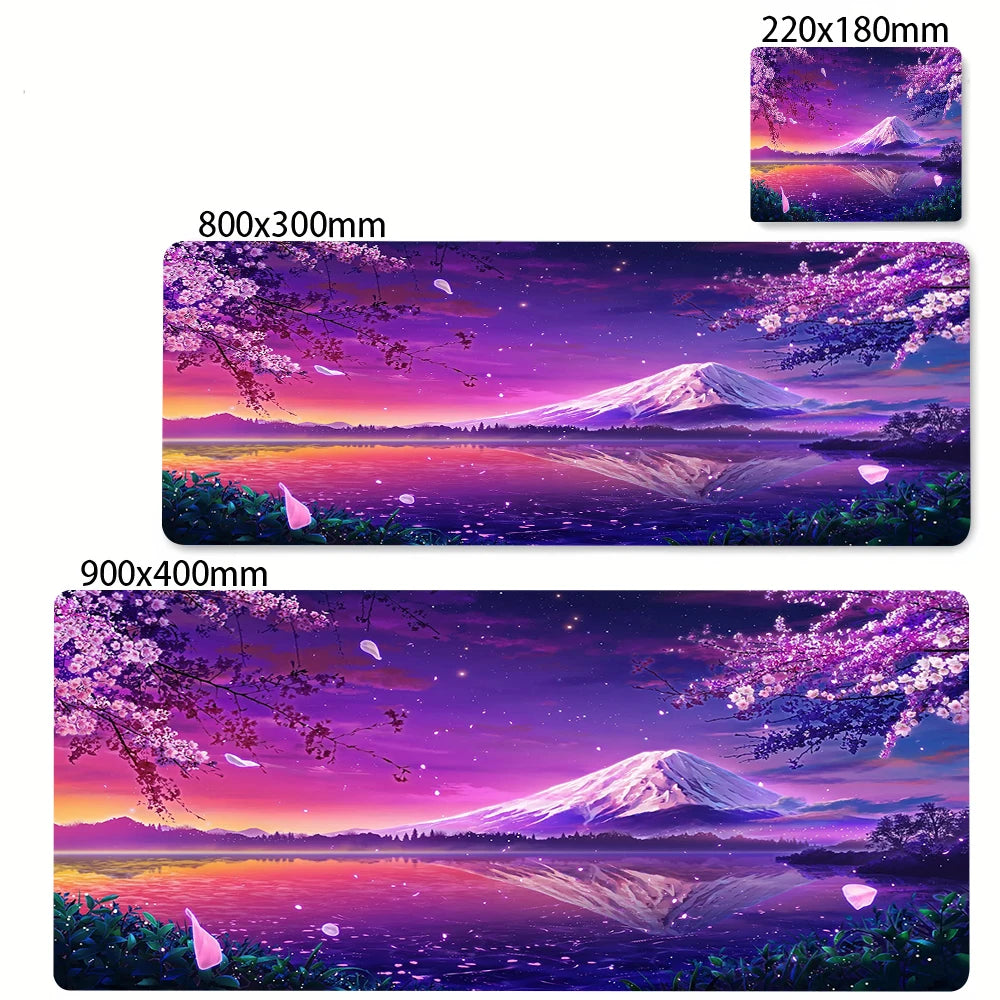 Large Anti-Slip Rubber Gaming MousePad Sakura Scenery Moon Mouse Pad Durable Deskmat Thick Seam Edge Suitable for Office Gaming