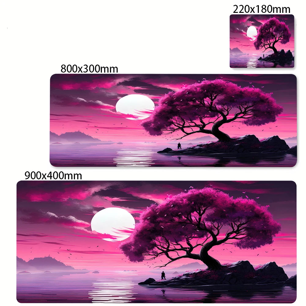 Large Anti-Slip Rubber Gaming MousePad Sakura Scenery Moon Mouse Pad Durable Deskmat Thick Seam Edge Suitable for Office Gaming