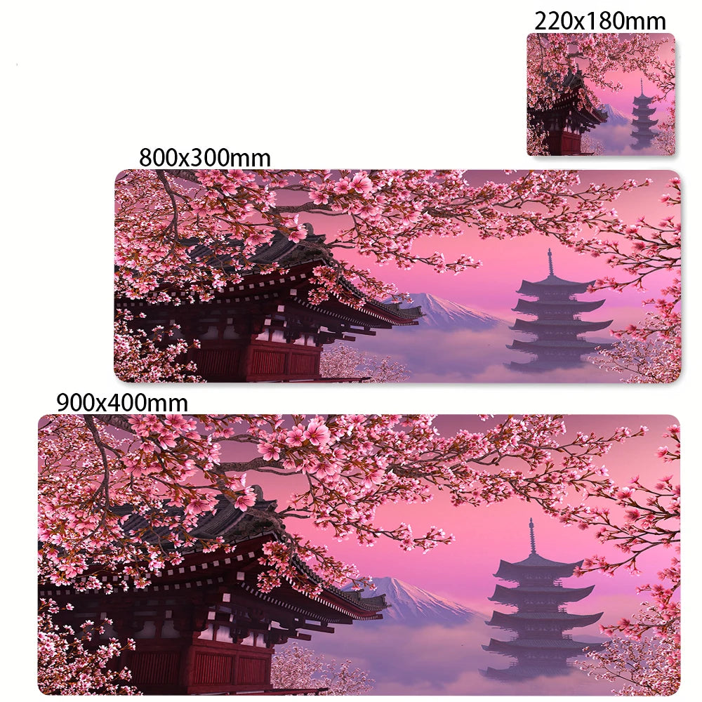 Large Anti-Slip Rubber Gaming MousePad Sakura Scenery Moon Mouse Pad Durable Deskmat Thick Seam Edge Suitable for Office Gaming
