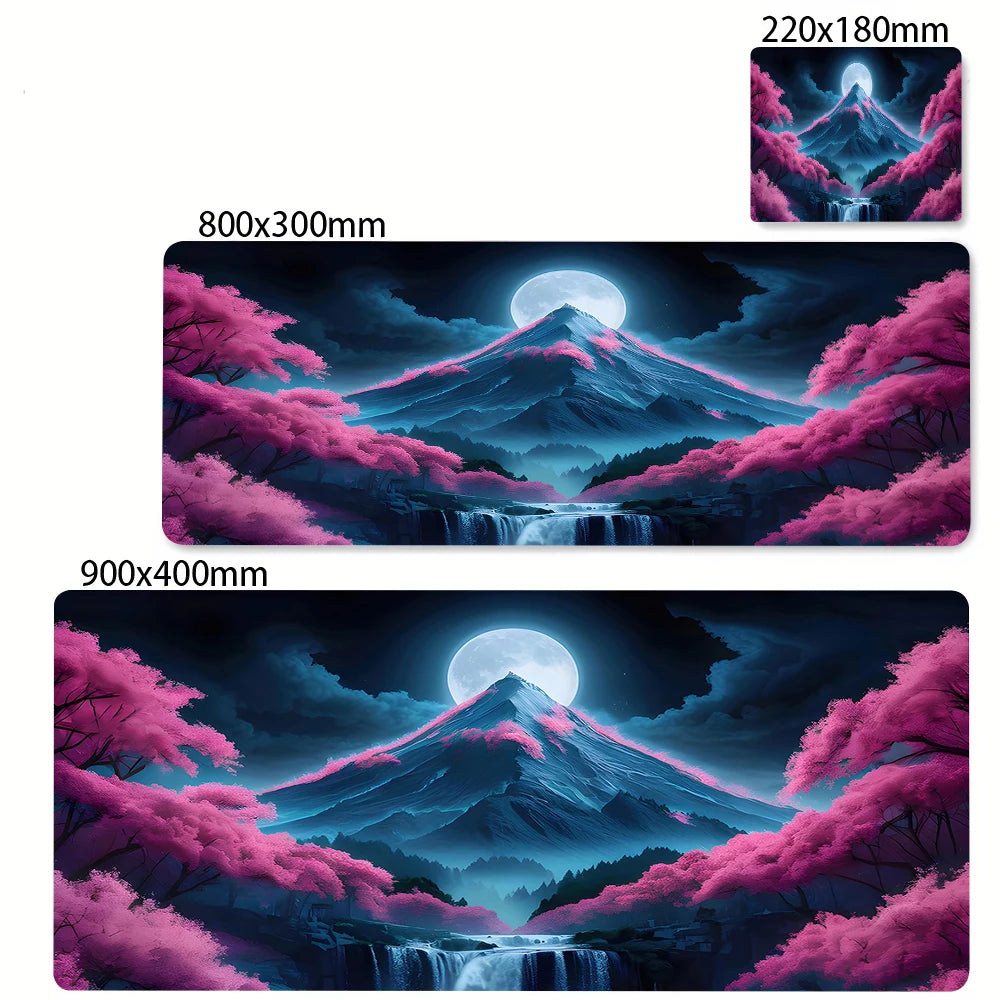 Large Anti-Slip Rubber Gaming MousePad Sakura Scenery Moon Mouse Pad Durable Deskmat Thick Seam Edge Suitable for Office Gaming