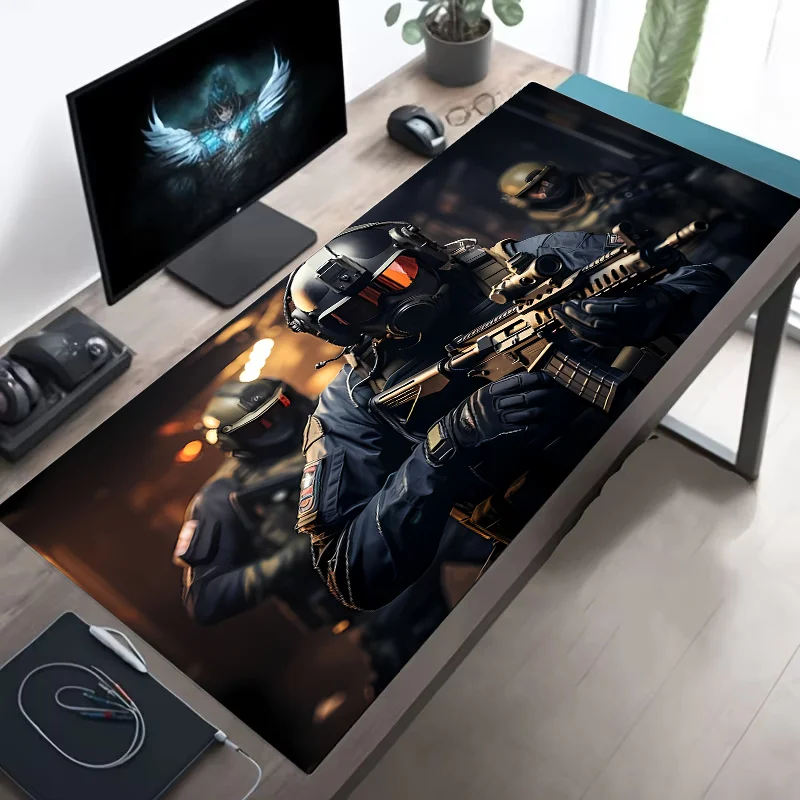 Large Tactical Soldier Design Mouse Pad Non-Slip XXL Desk Pad Gaming Accessories with Stitched Edges for Home And FPS Gamer