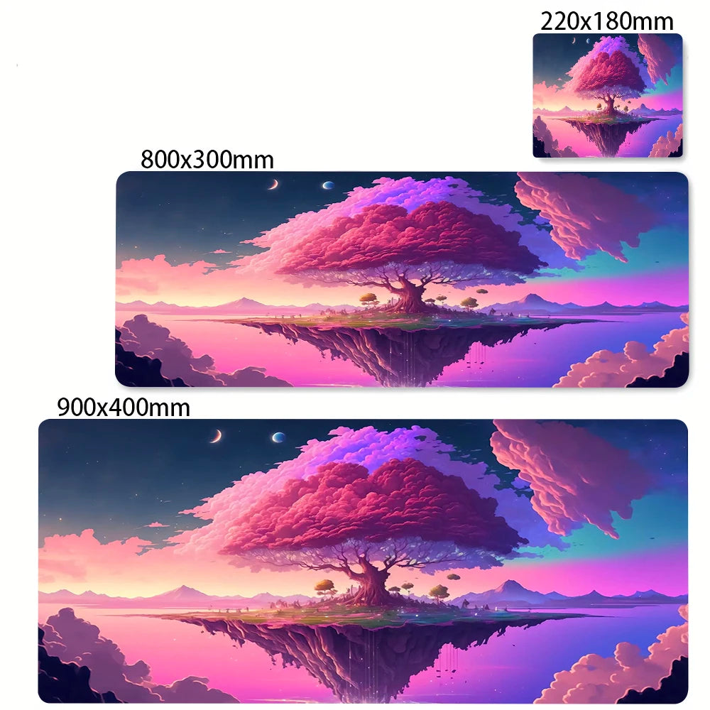 Large Anti-Slip Rubber Gaming MousePad Sakura Scenery Moon Mouse Pad Durable Deskmat Thick Seam Edge Suitable for Office Gaming