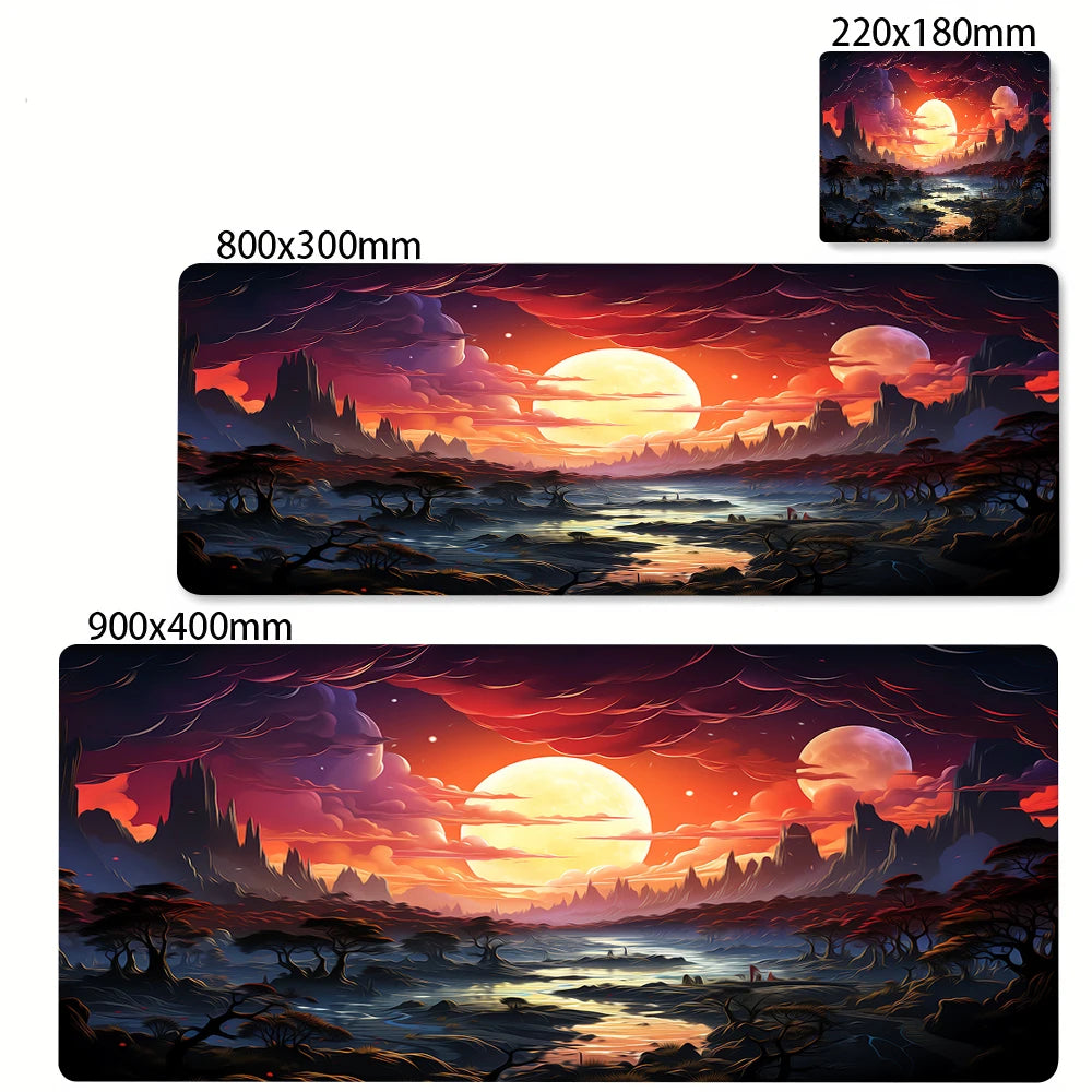 Large Anti-Slip Rubber Gaming MousePad Sakura Scenery Moon Mouse Pad Durable Deskmat Thick Seam Edge Suitable for Office Gaming